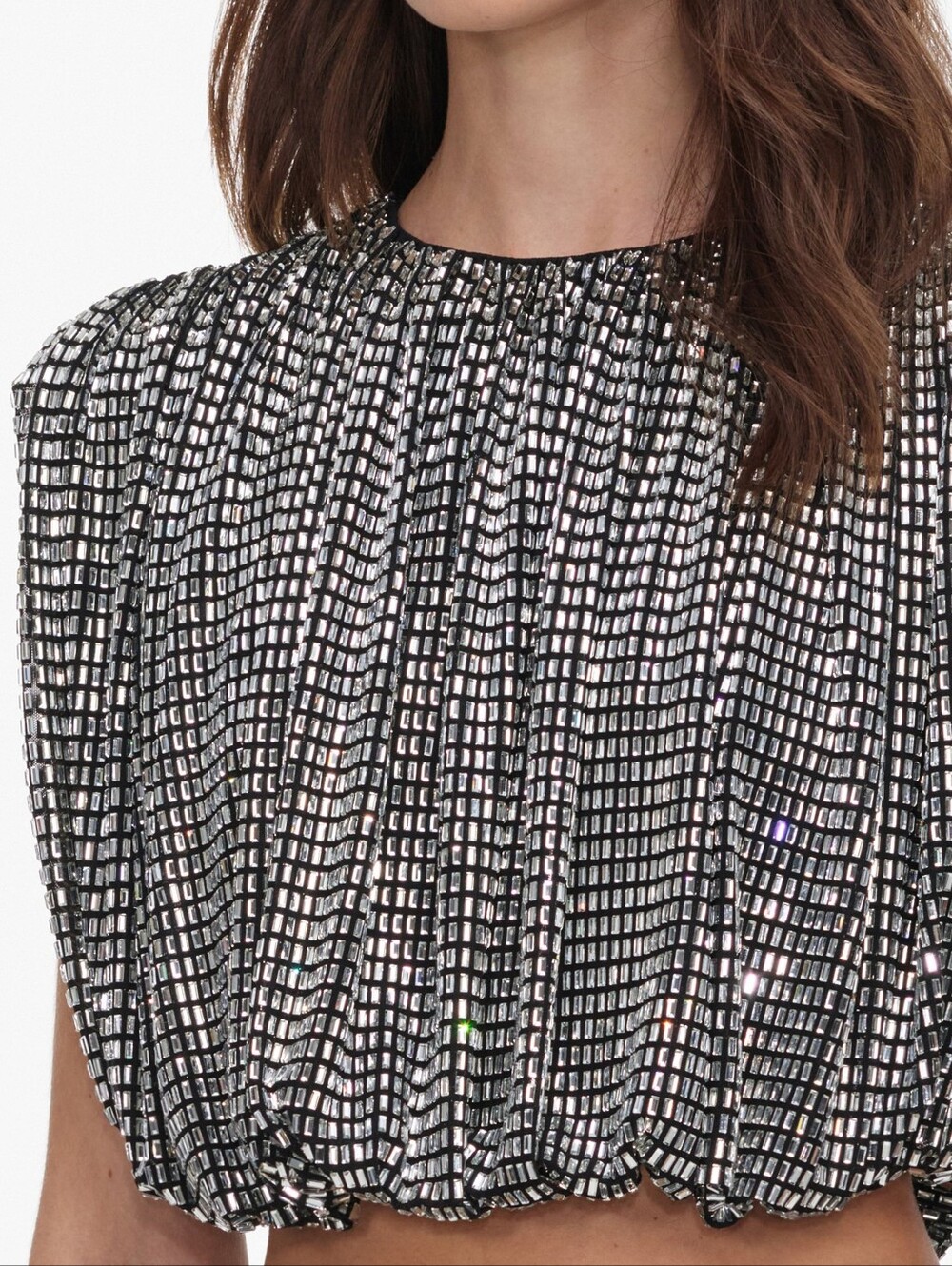 Self Portrait Silver Rhinestone Drape Top - Picture 5 of 6